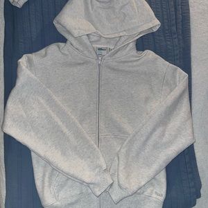 Aritzia Tna Cozy Fleece Perfect Zip Hoodie (Heather Cloud White)